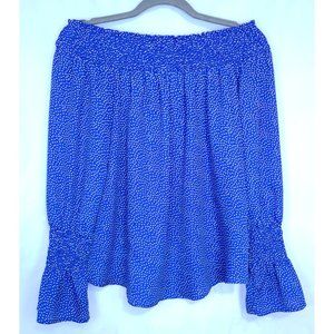 Allison Joy Blue White Polka Dot Off the Shoulder Bell Sleeve Top Womens Sz Smal